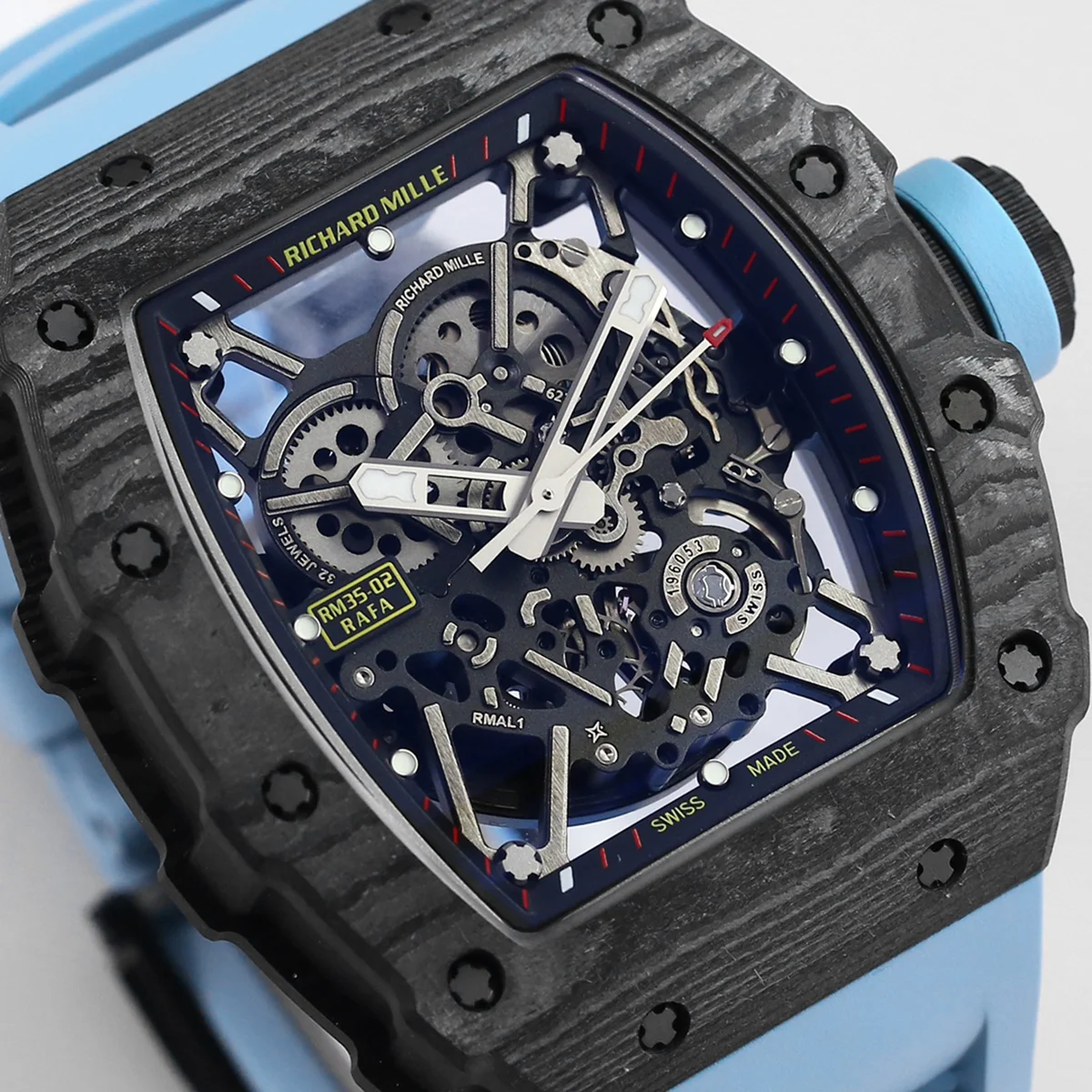 RM 035-02 Rafael Nadal NTPT Carbon on Blue Rubber Strap
