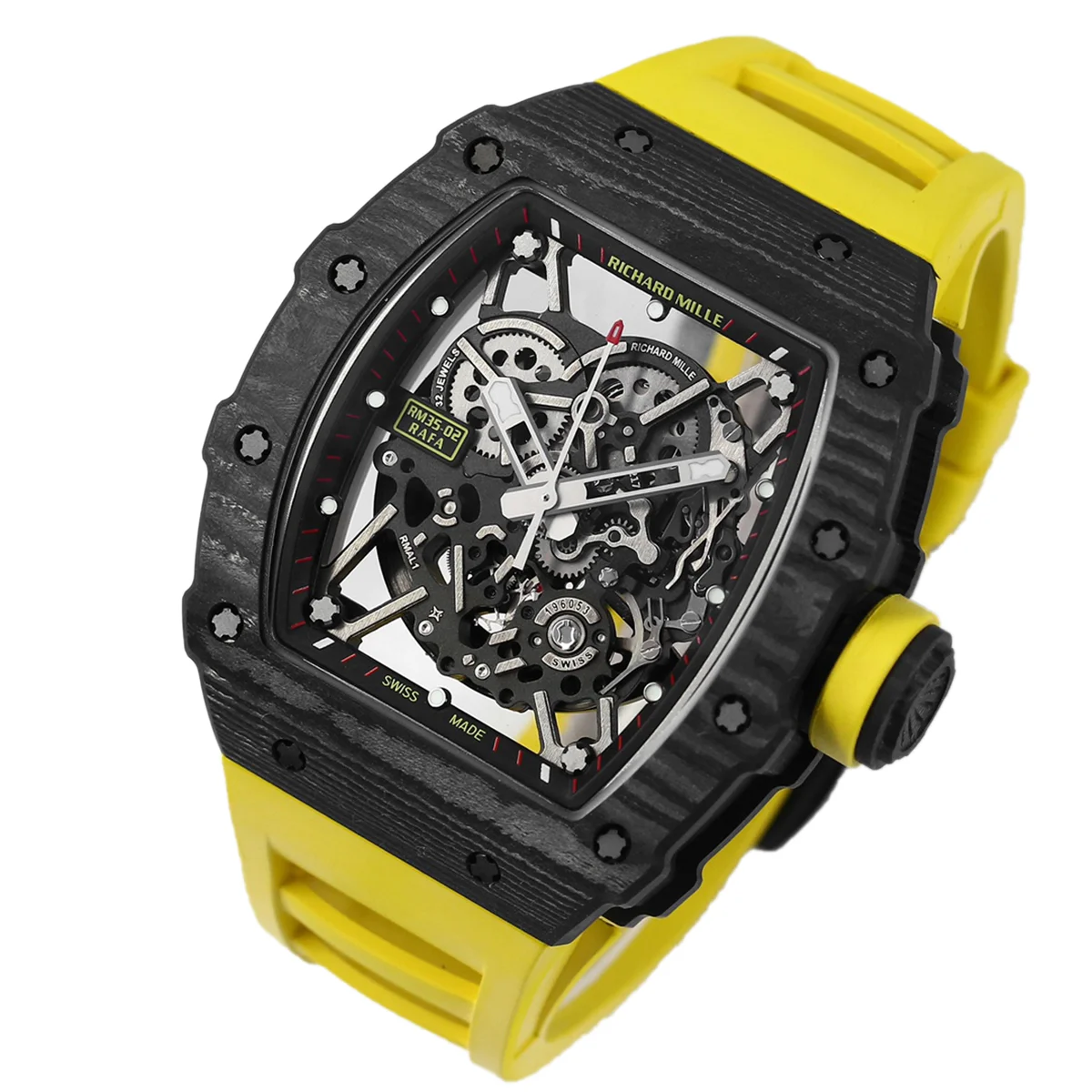 RM 035-02 Rafael Nadal NTPT Carbon on Yellow Rubber Strap
