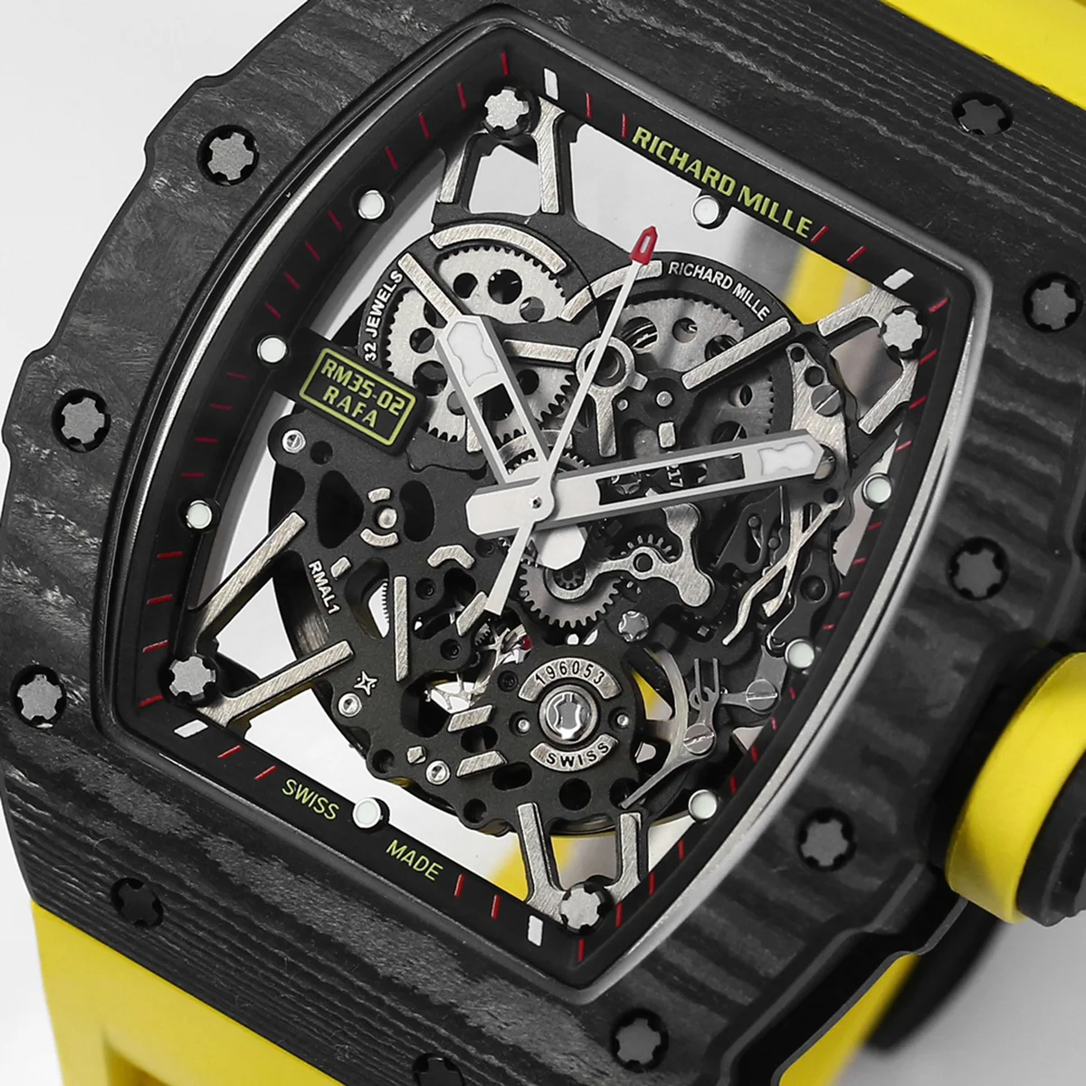 RM 035-02 Rafael Nadal NTPT Carbon on Yellow Rubber Strap