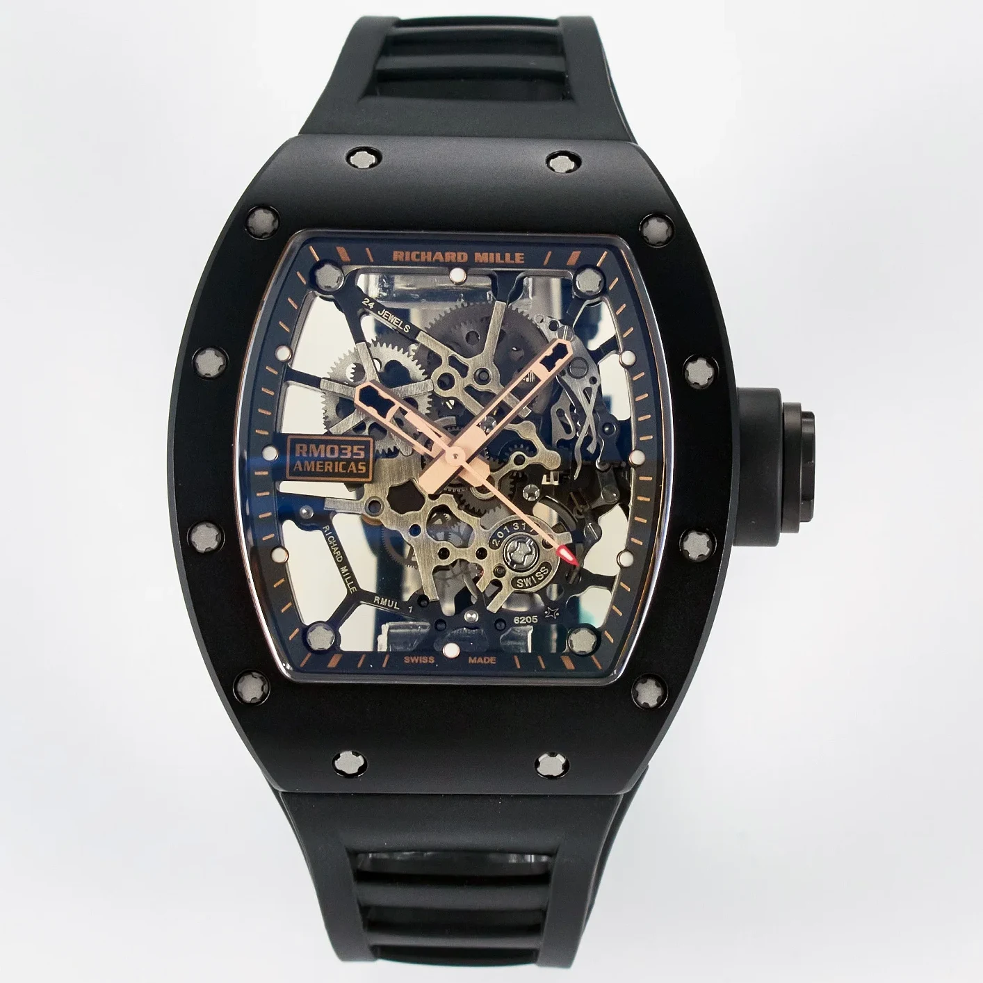 RM035-02 RG Black Ceramic SONIC Best Edition Skeleton Dial on Black Rubber Strap Clone RMUL1