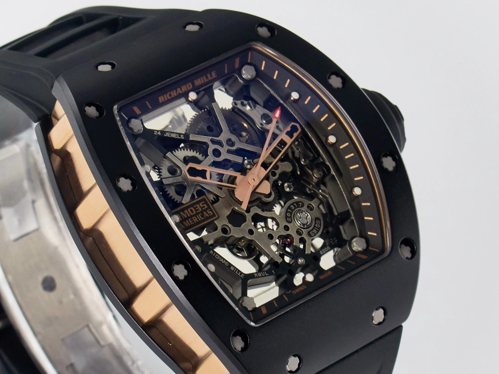RM035-02 RG Black Ceramic SONIC Best Edition Skeleton Dial on Black Rubber Strap Clone RMUL1