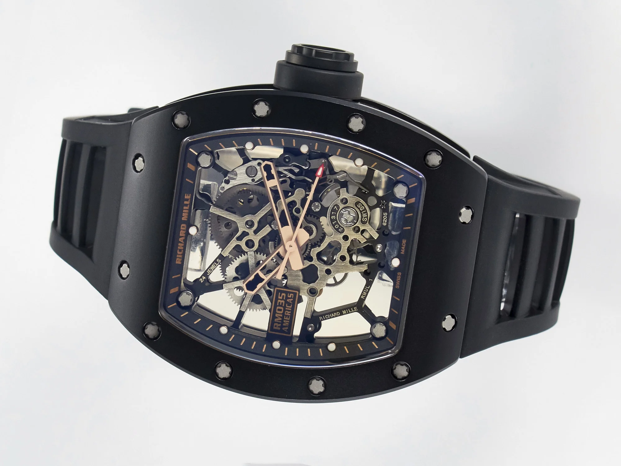 RM035-02 RG Black Ceramic SONIC Best Edition Skeleton Dial on Black Rubber Strap Clone RMUL1