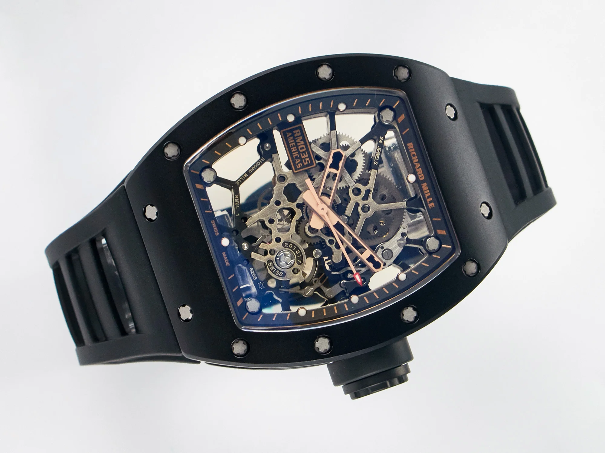 RM035-02 RG Black Ceramic SONIC Best Edition Skeleton Dial on Black Rubber Strap Clone RMUL1