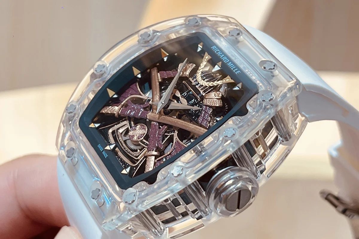 RM047 Tourbillon Samurai Sapphire on White Rubber Strap