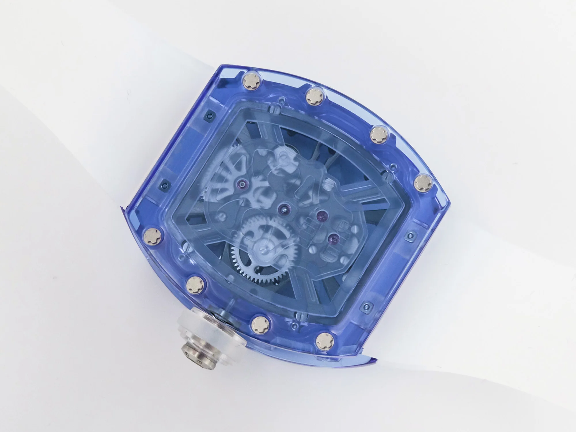 RM27-03 Blue Transparent Tourbillon MSF Best Edition Skull Dial on White Rubber Strap