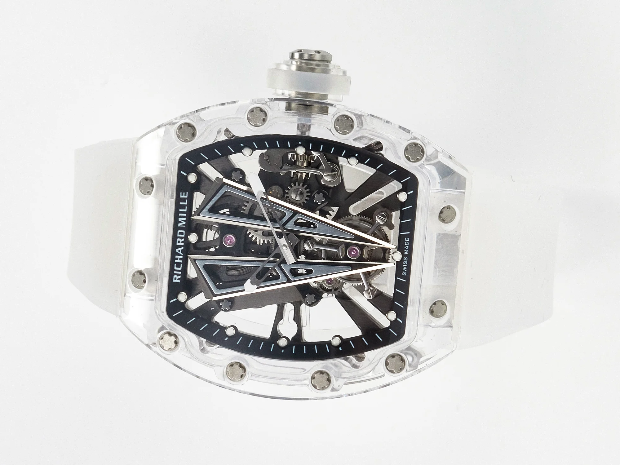 RM27-03 White Transparent Tourbillon MSF Best Edition Skull Dial on White Rubber Strap