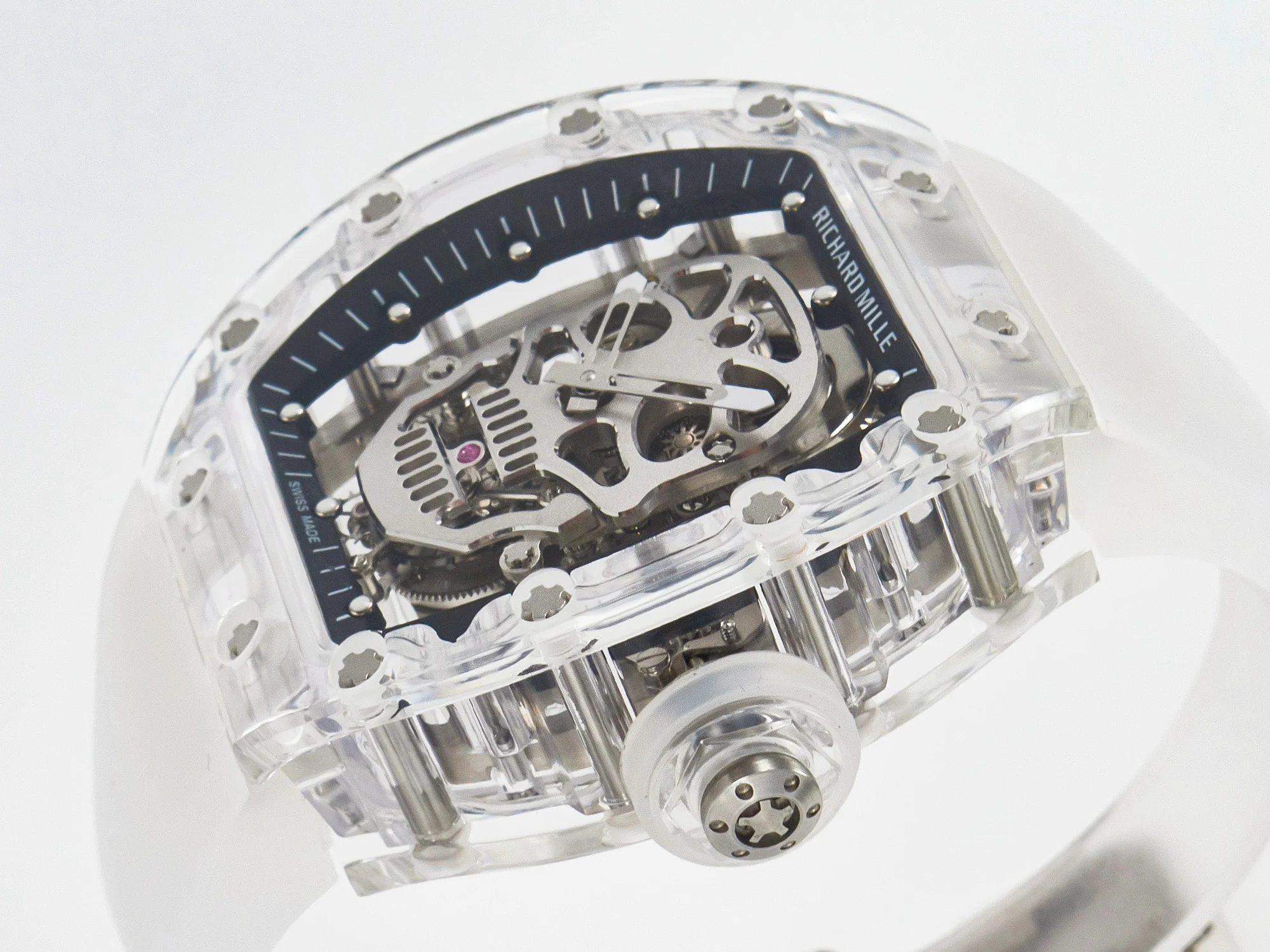 RM52-01 White Transparent Tourbillon MSF Best Edition Skull Dial on White Rubber Strap