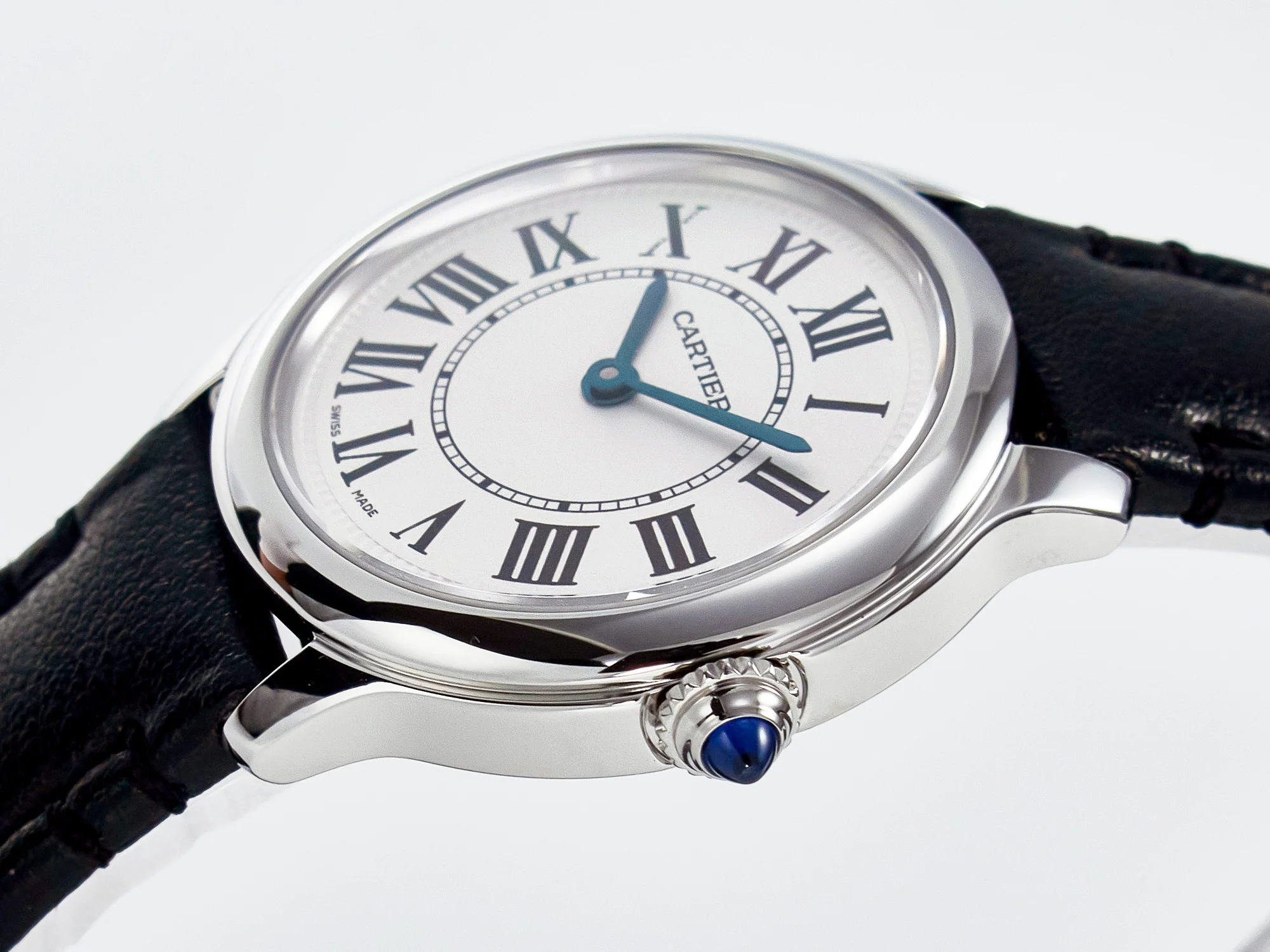 Ronde De Cartier 29mm DRF 1:1 Best Edition Sandblasted Silver-Plated White Dial on Black Leather Strap Ronda Quartz