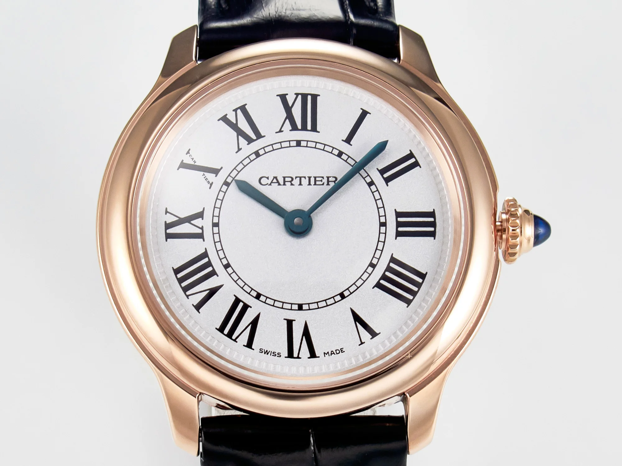 Ronde De Cartier 29mm RG DRF 1:1 Best Edition Sandblasted Silver-Plated White Dial on Black Leather Strap Ronda Quartz