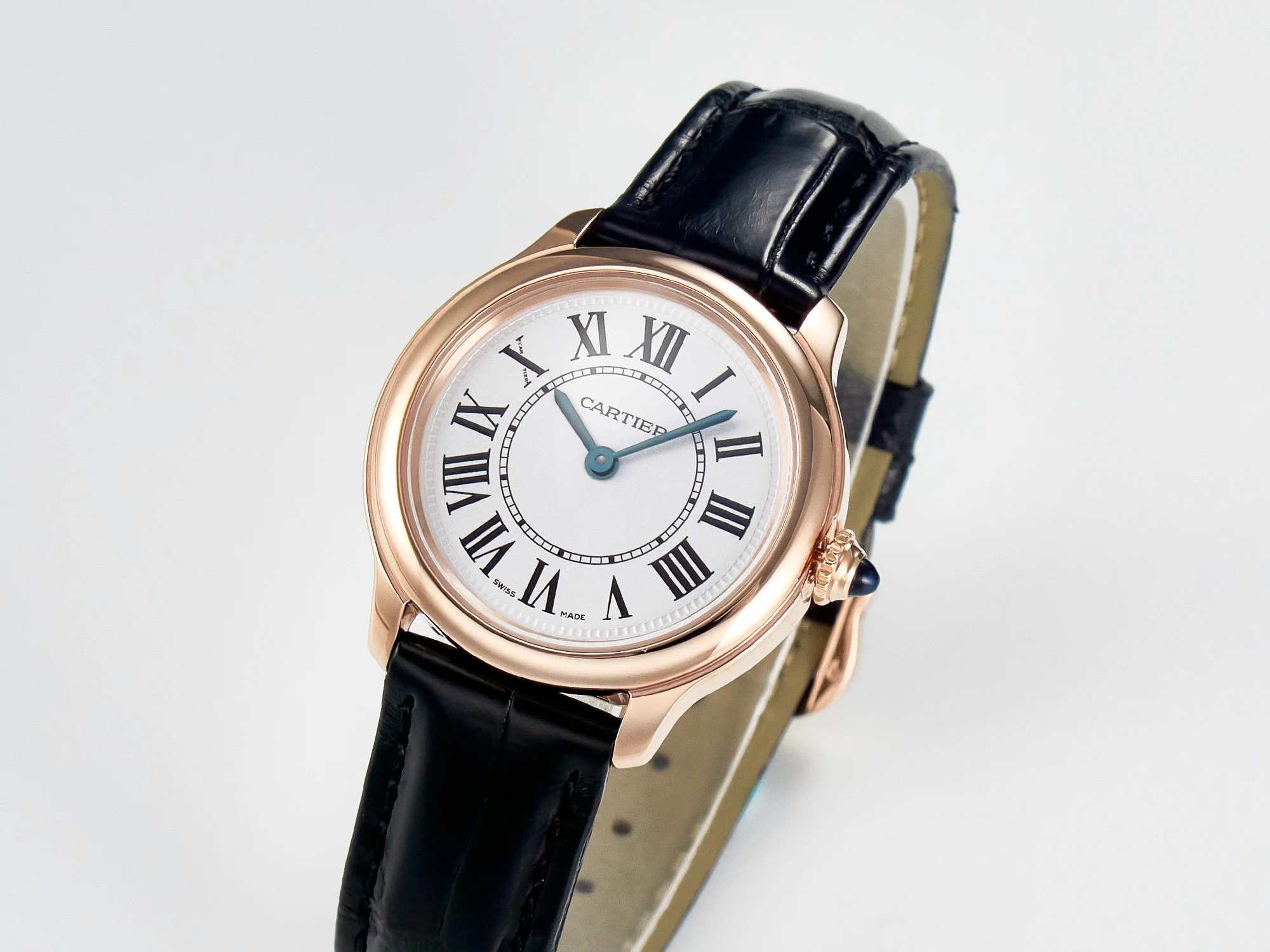 Ronde De Cartier 29mm RG DRF 1:1 Best Edition Sandblasted Silver-Plated White Dial on Black Leather Strap Ronda Quartz