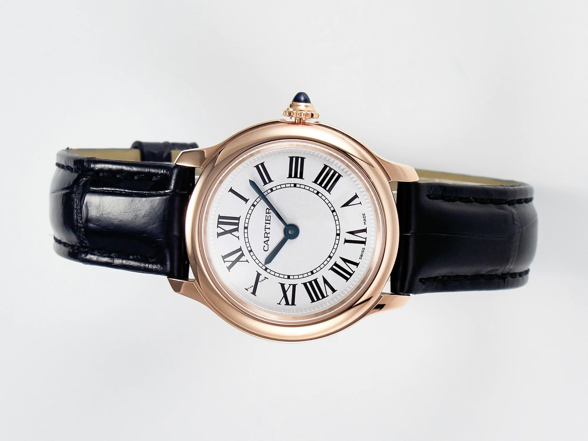Ronde De Cartier 29mm RG DRF 1:1 Best Edition Sandblasted Silver-Plated White Dial on Black Leather Strap Ronda Quartz