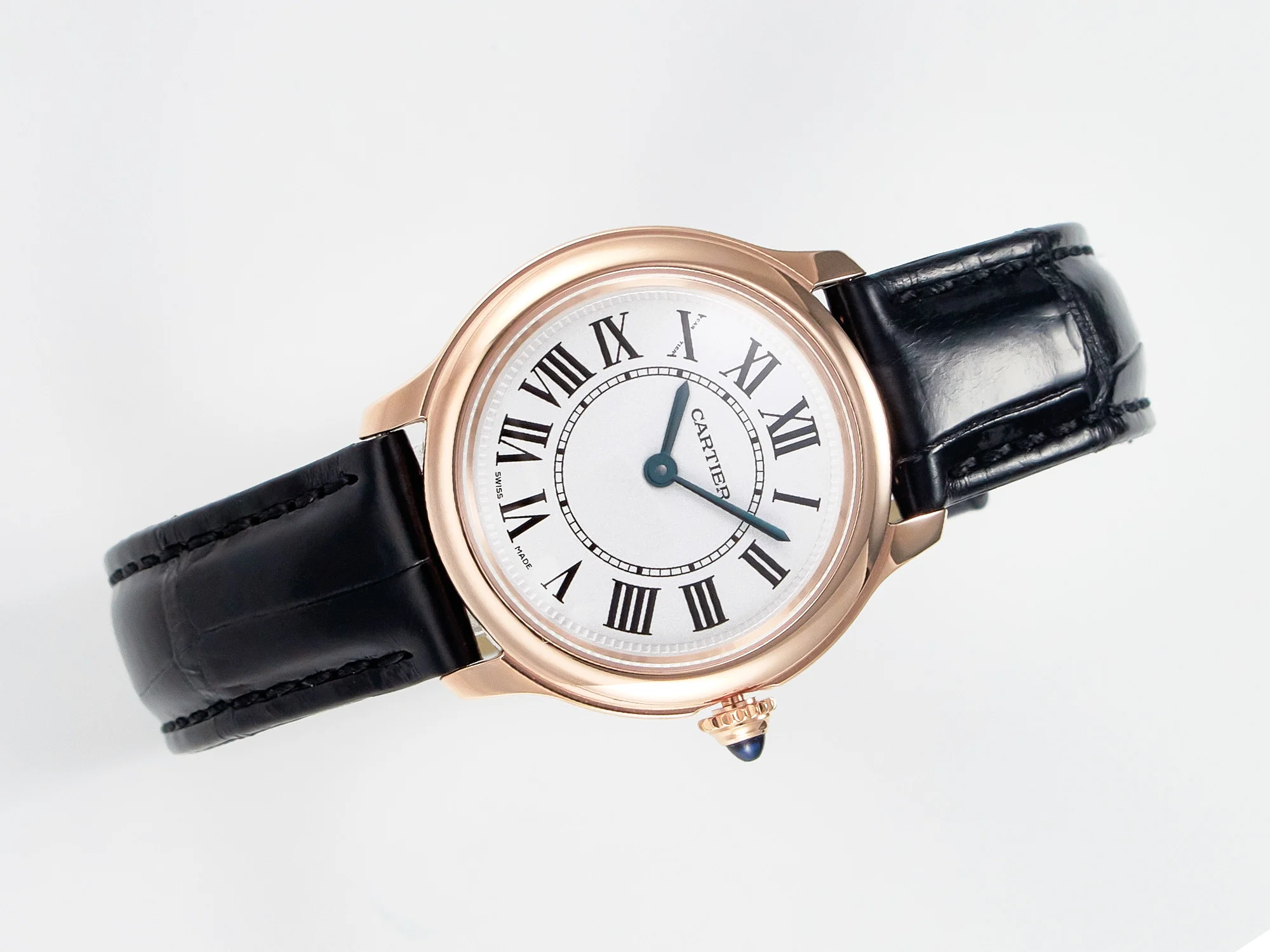 Ronde De Cartier 29mm RG DRF 1:1 Best Edition Sandblasted Silver-Plated White Dial on Black Leather Strap Ronda Quartz