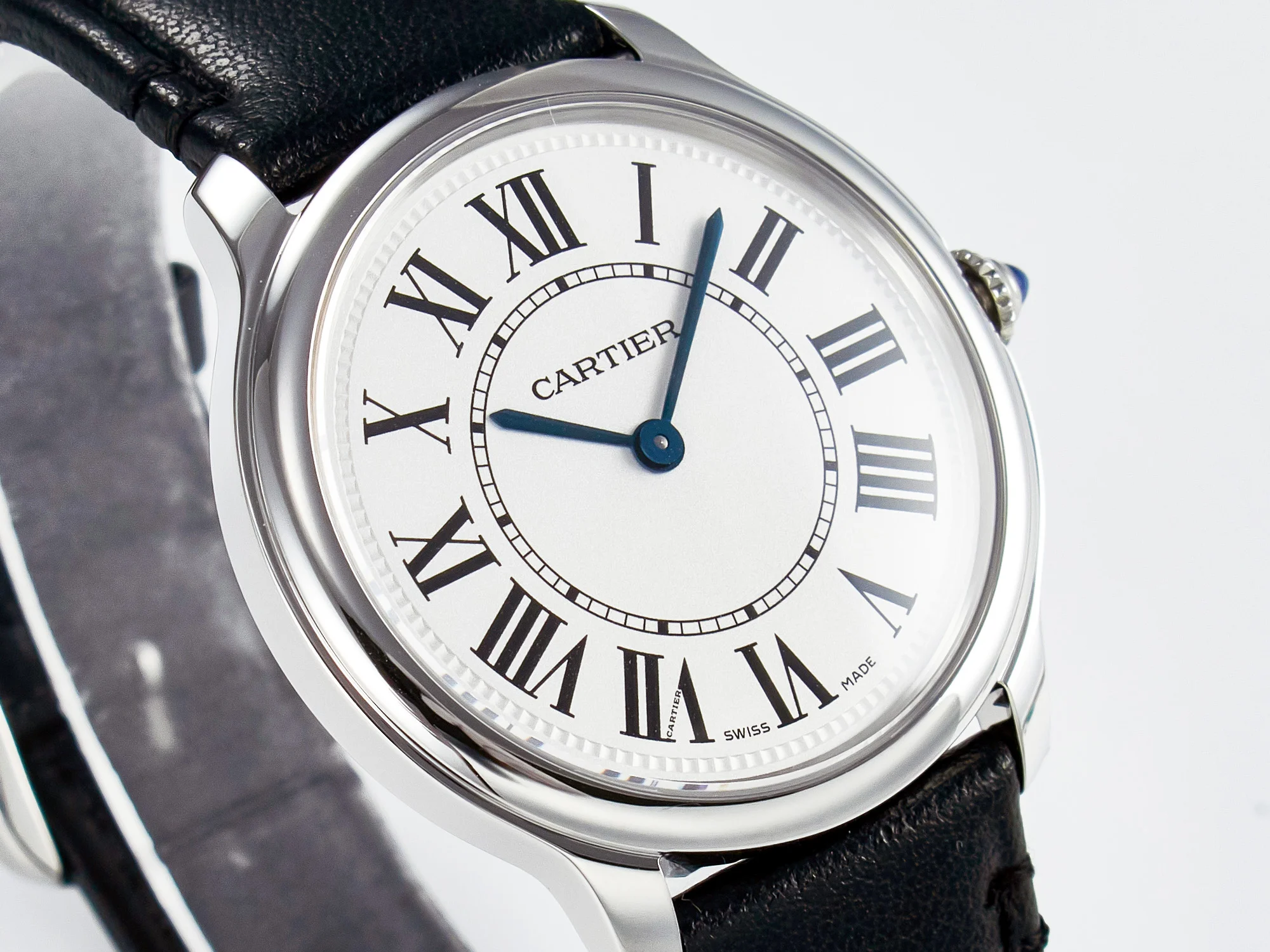 Ronde De Cartier 36mm DRF 1:1 Best Edition Sandblasted Silver-Plated White Dial on Black Leather Strap Ronda Quartz