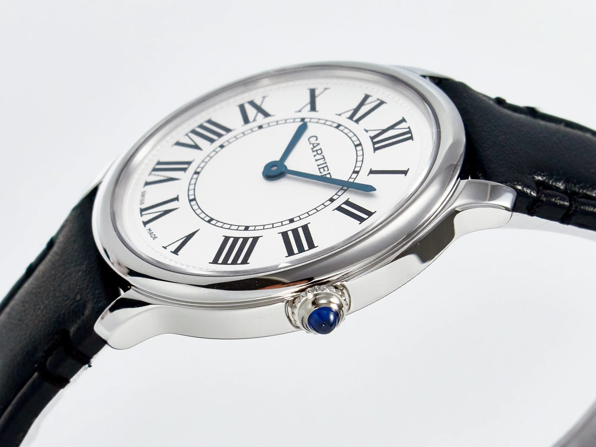 Ronde De Cartier 36mm DRF 1:1 Best Edition Sandblasted Silver-Plated White Dial on Black Leather Strap Ronda Quartz