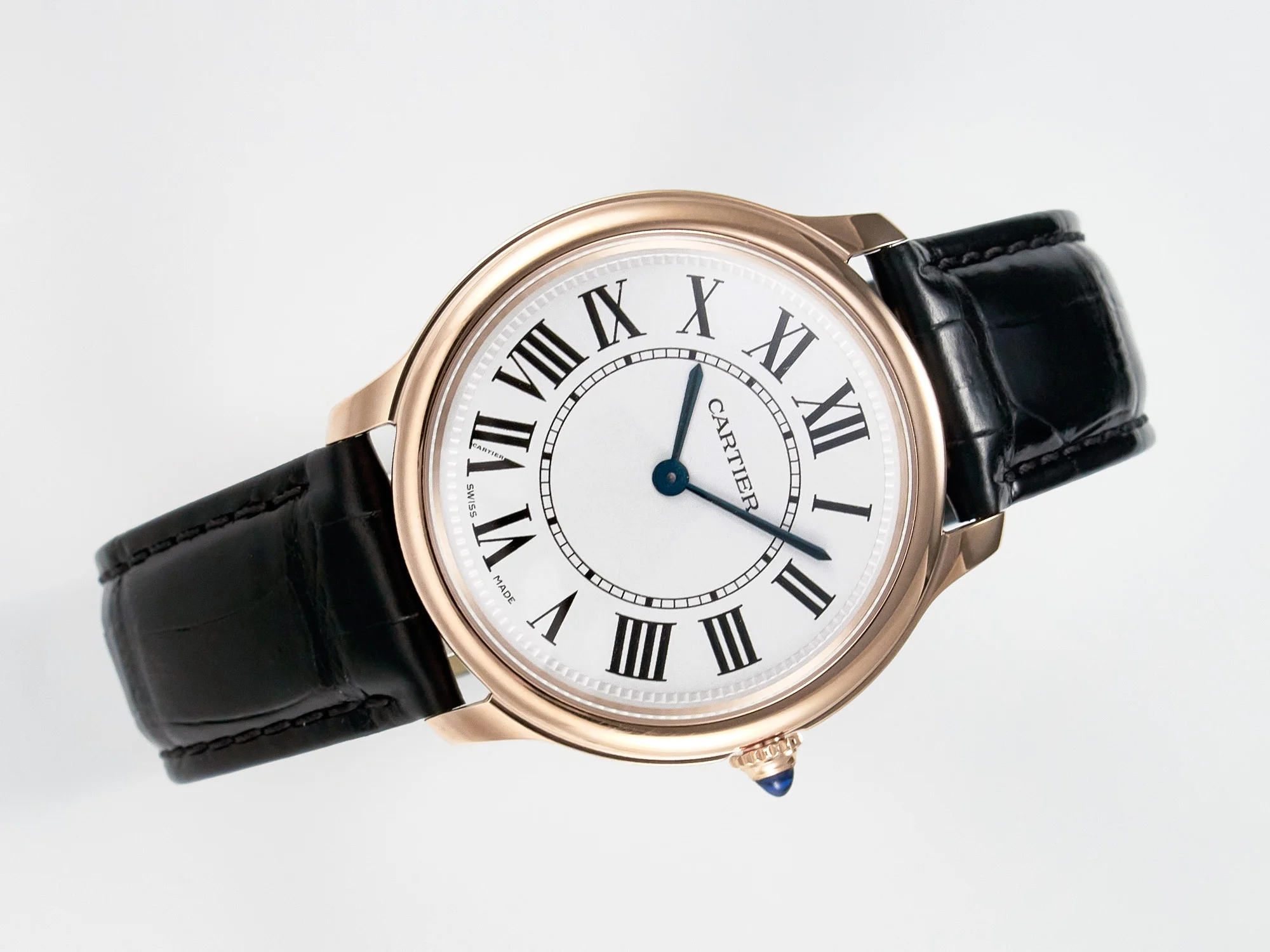Ronde De Cartier 36mm RG DRF 1:1 Best Edition Sandblasted Silver-Plated White Dial on Black Leather Strap Ronda Quartz