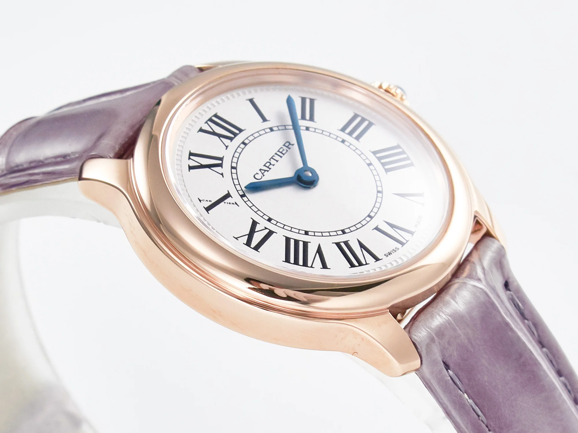 Ronde Louis Cartier 29mm RG DRF 1:1 Best Edition Sandblasted Beige Dial on Purple Leather Strap Ronda Quartz