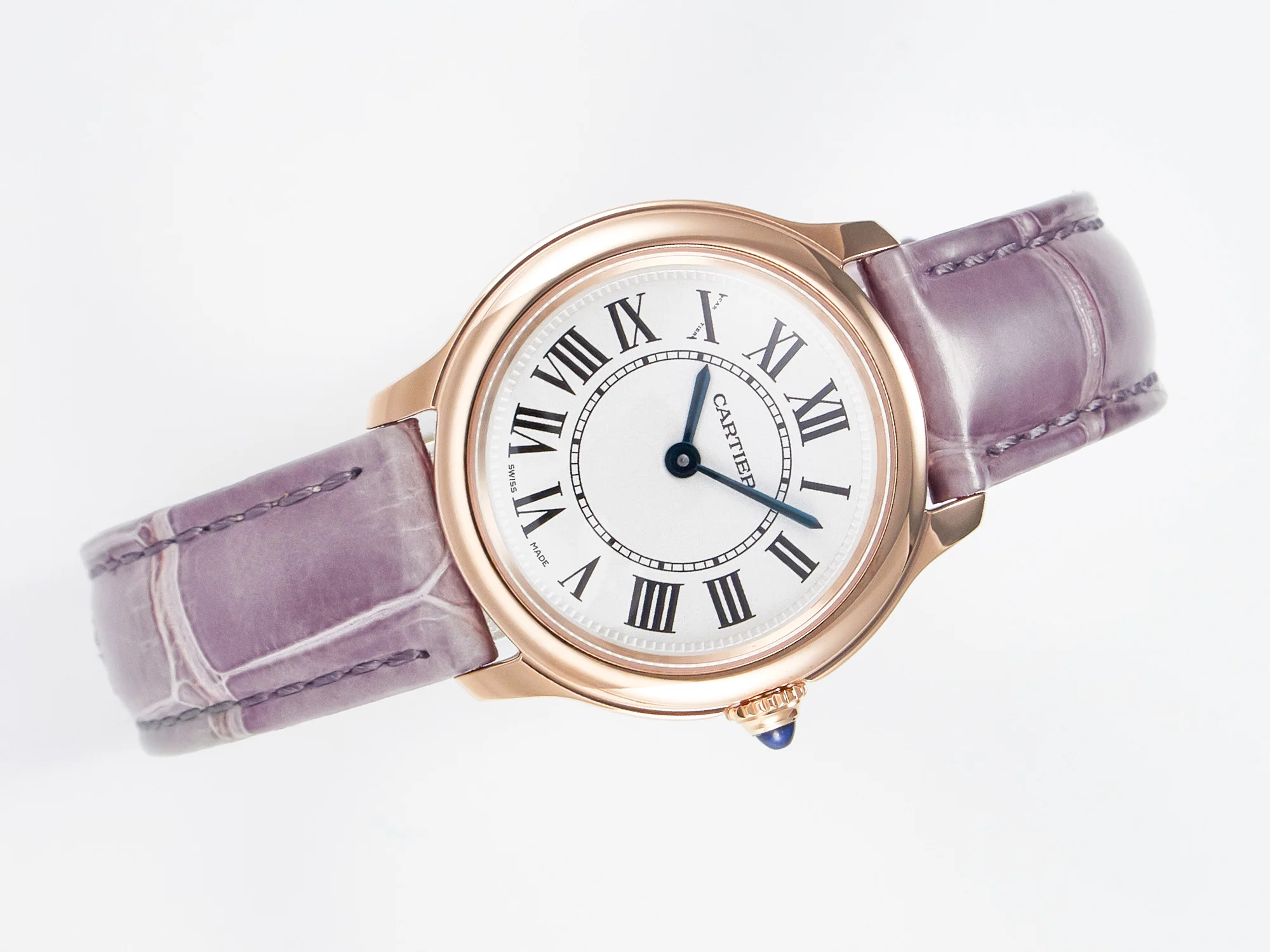 Ronde Louis Cartier 29mm RG DRF 1:1 Best Edition Sandblasted Beige Dial on Purple Leather Strap Ronda Quartz