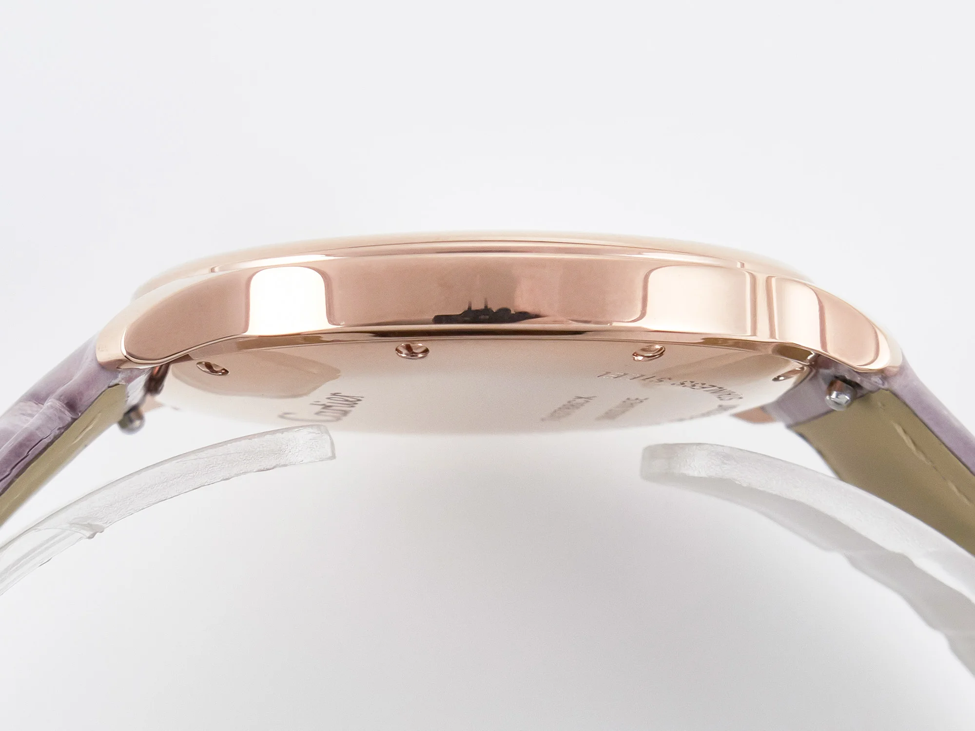 Ronde Louis Cartier 36mm RG DRF 1:1 Best Edition Sandblasted Beige Dial on Purple Leather Strap Ronda Quartz