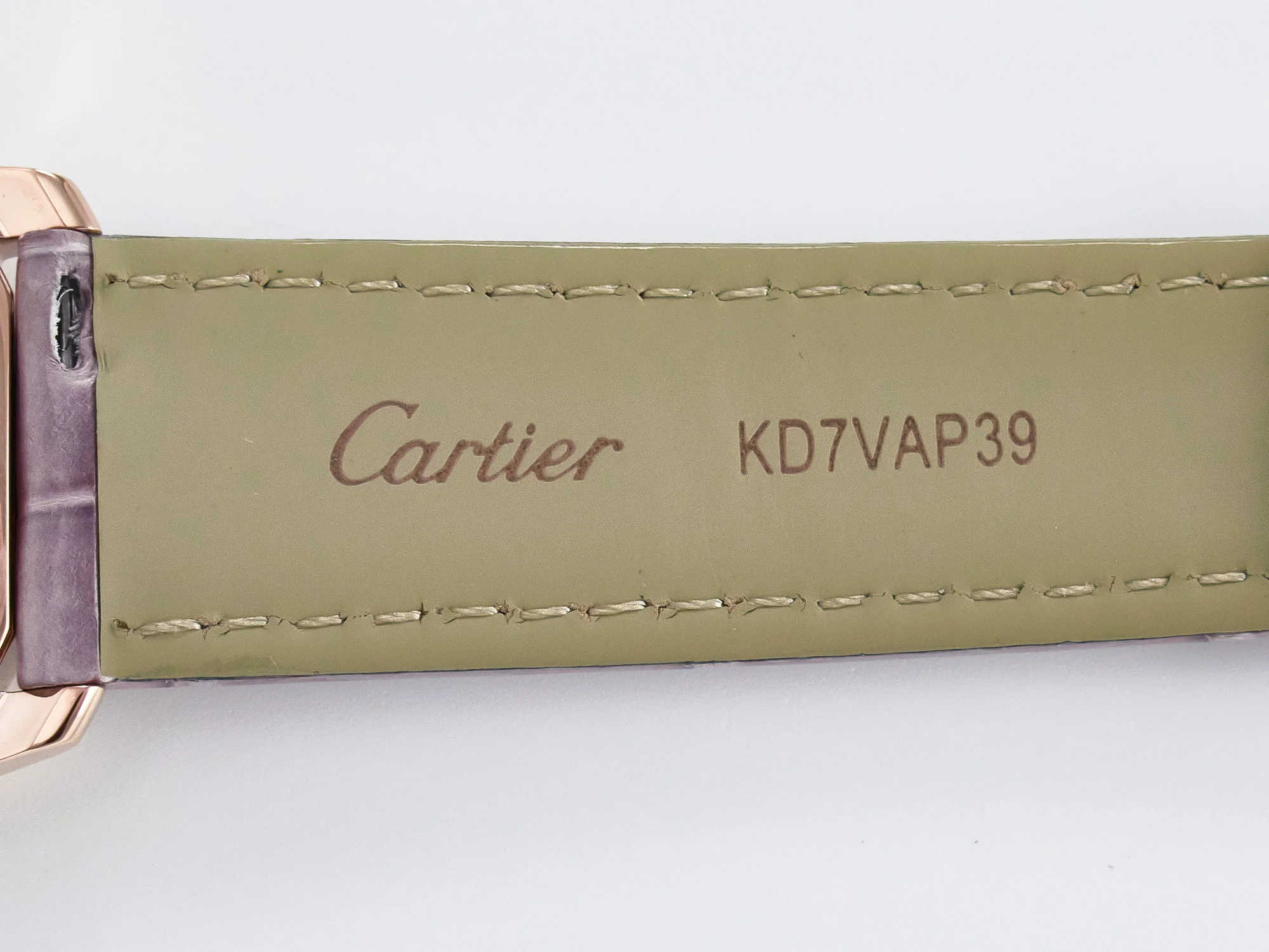 Ronde Louis Cartier 36mm RG DRF 1:1 Best Edition Sandblasted Beige Dial on Purple Leather Strap Ronda Quartz