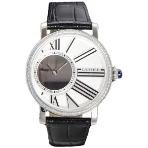 Rotonde De Cartier White Dial with Diamond Bezel in Steel