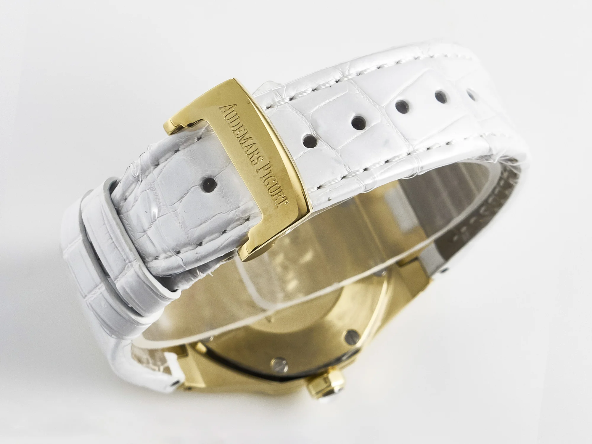 Royal Oak Ladies 33mm YG DRF Best Edition MOP Dial Diamonds Bezel on White Rubber Strap ETA Quartz