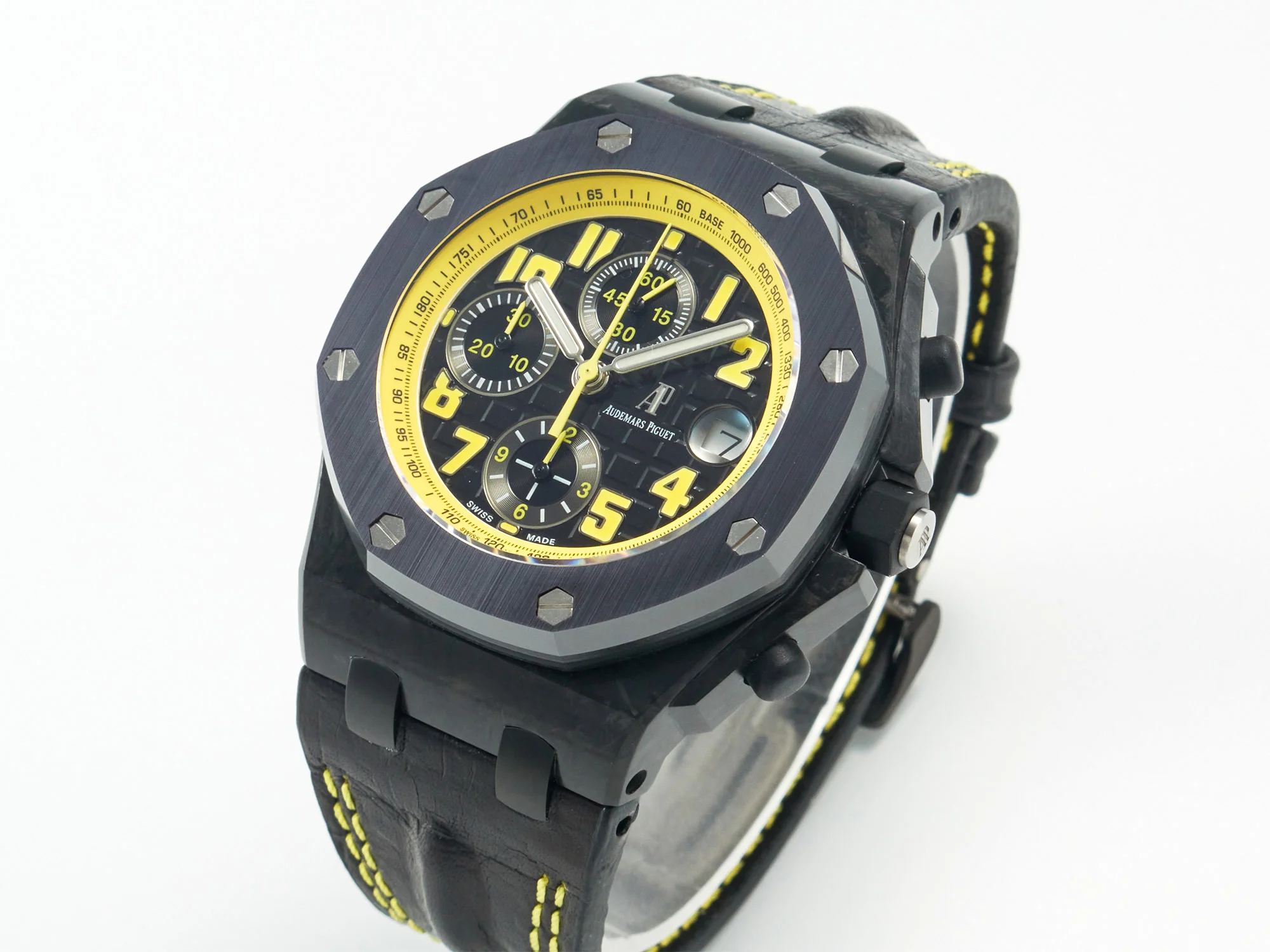 Royal Oak Offshore Bumble Bee Forged Carbon 1:1 JF Best Edition on Leather Strap A7750 w/ Cyclops & DW Mod