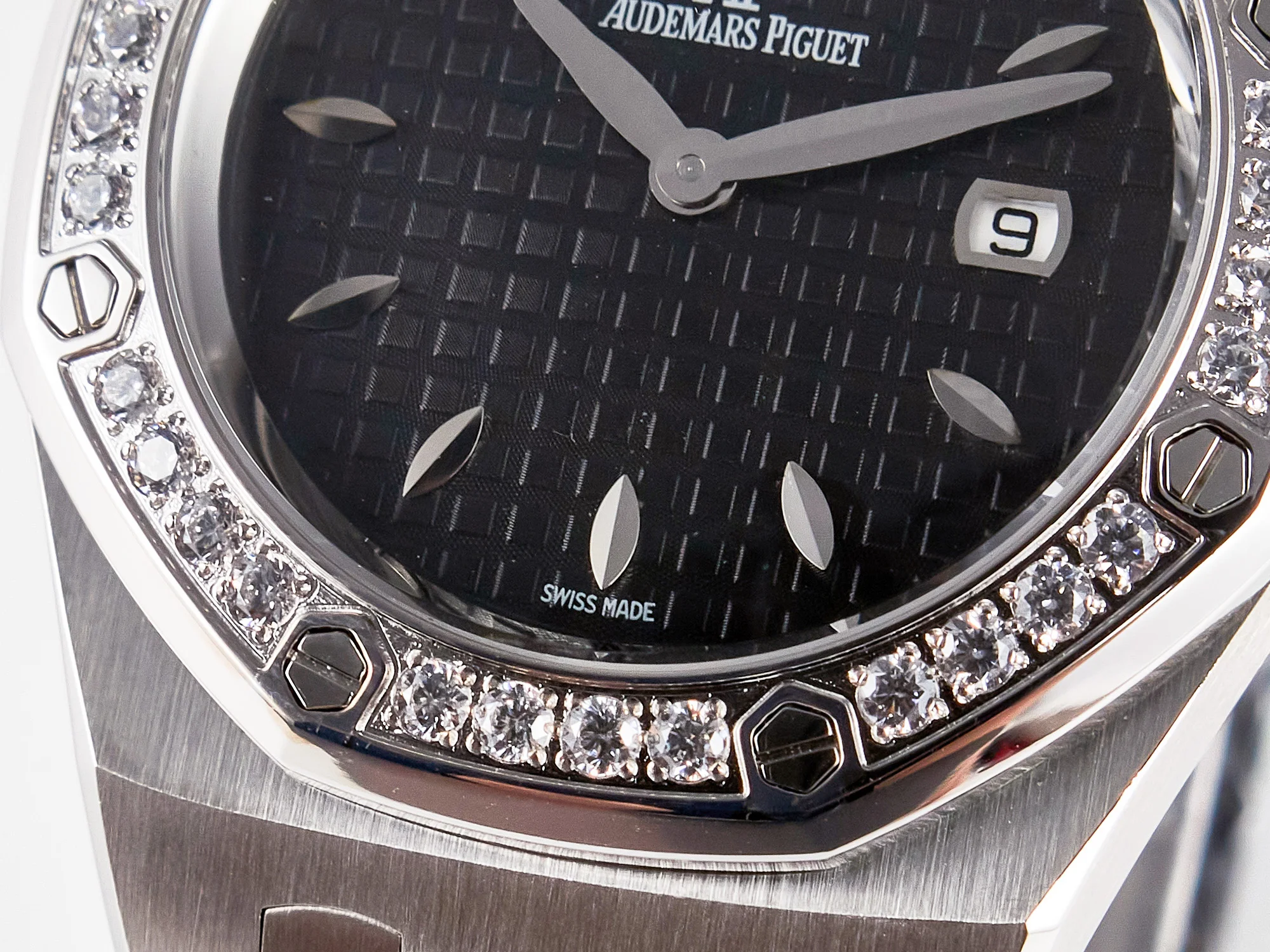 Royal Oak Offshore Ladies 33mm SS DRF Best Edition Black Dial Diamonds Bezel on Black Rubber Strap ETA Quartz