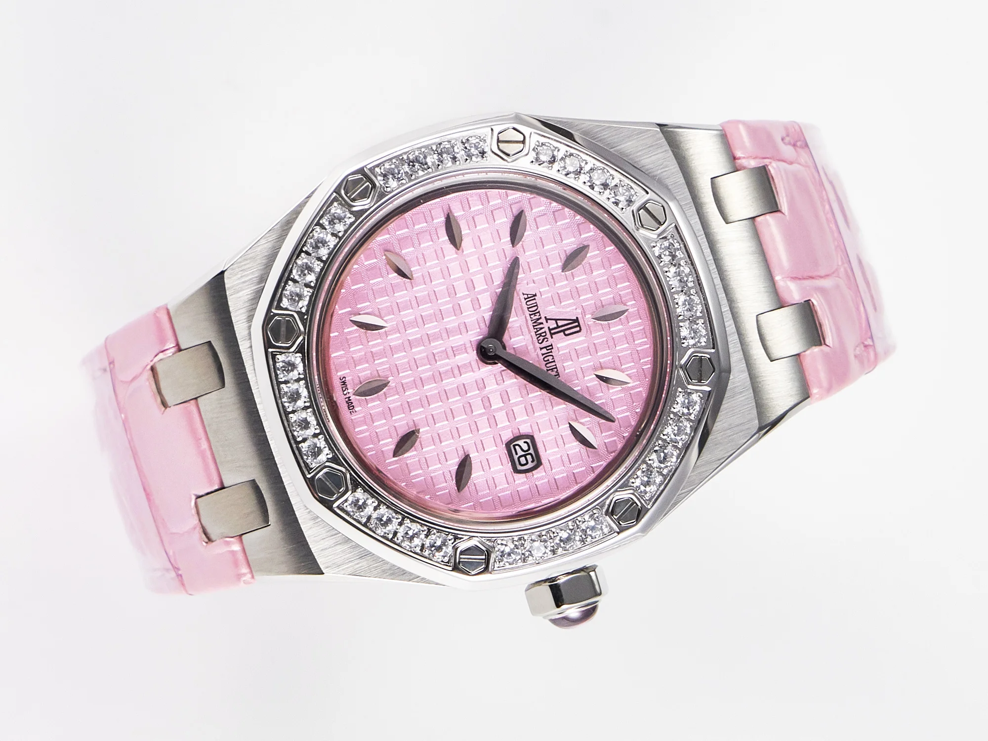 Royal Oak Offshore Ladies 33mm SS DRF Best Edition Pink Dial Diamonds Bezel on Pink Leather Strap ETA Quartz