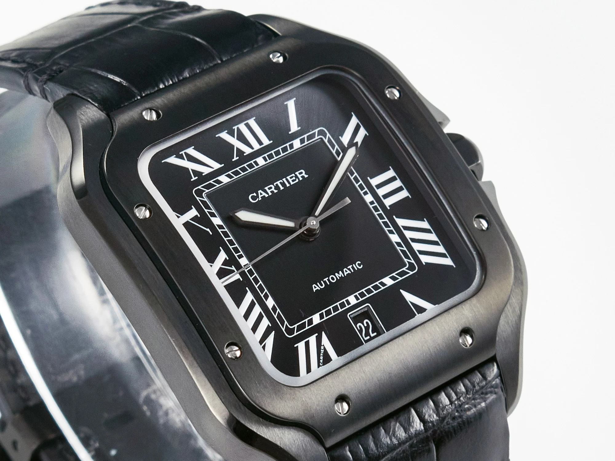 Santos de Cartier 40mm 2018 BVF 1:1 Best Edition Black Dial on Black Leather Strap MIYOTA 9015