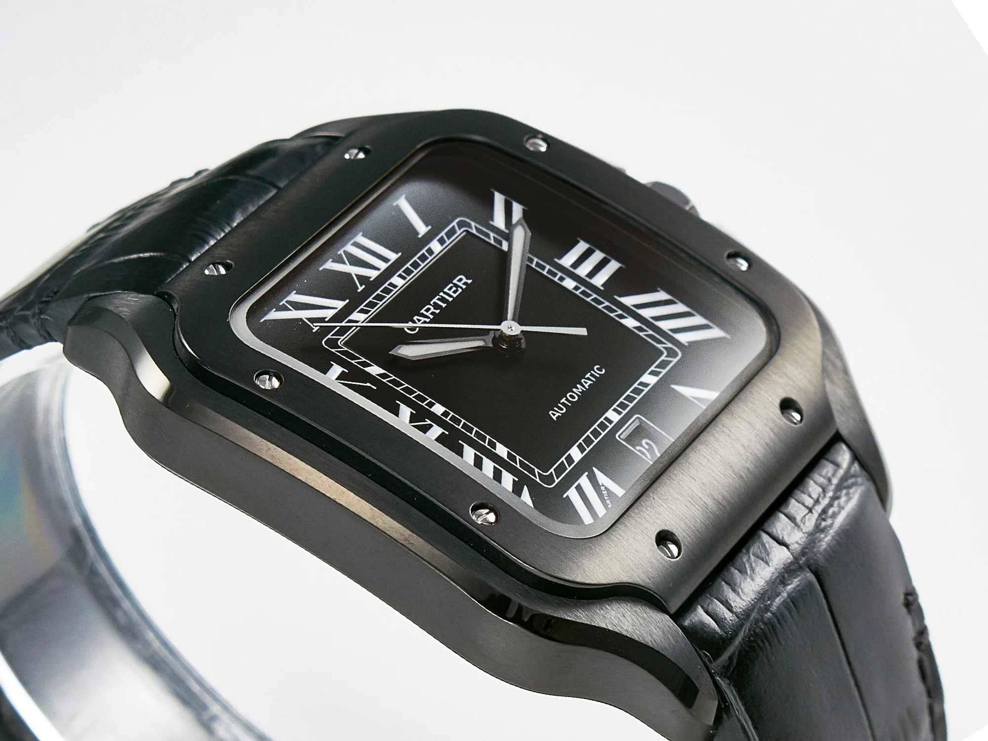 Santos de Cartier 40mm 2018 BVF 1:1 Best Edition Black Dial on Black Leather Strap MIYOTA 9015
