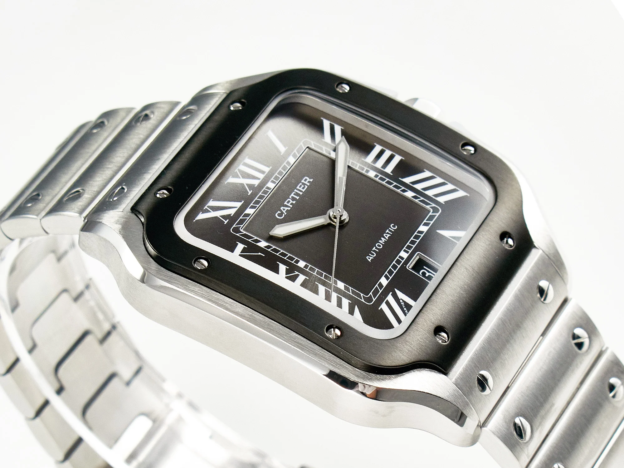 Santos de Cartier 40mm 2018 BVF 1:1 Best Edition Gray Bezel Gray Dial on SS SmartLinks Bracelet MIYOTA 9015