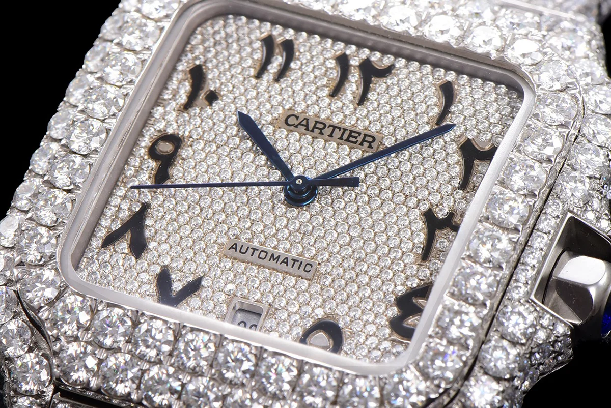 Santos de Cartier 40mm Diamond Paved Dial with Arabic Markers in Steel