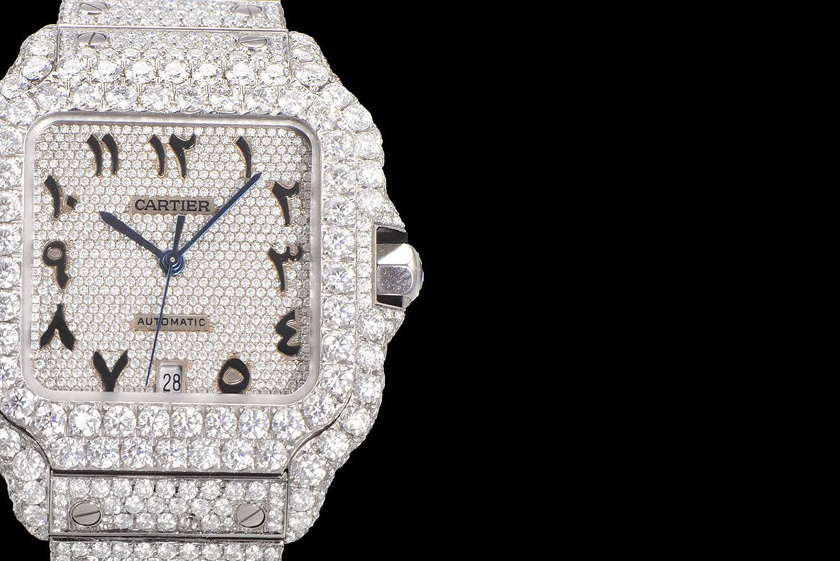 Santos de Cartier 40mm Diamond Paved Dial with Arabic Markers in Steel