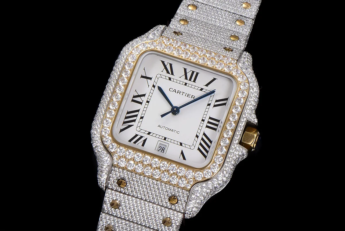 Santos de Cartier 40mm Diamond Paved Dial with Roman Markers in Steel/Rose Gold