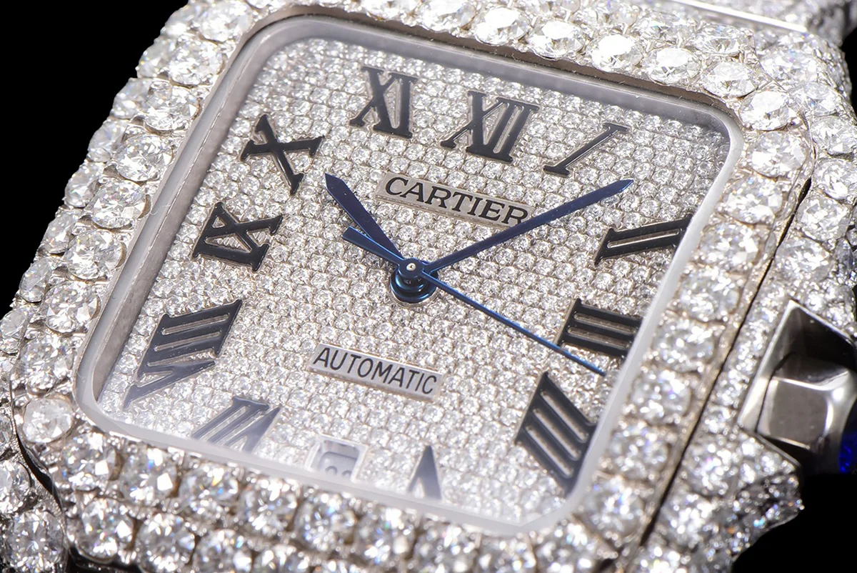 Santos de Cartier 40mm Diamond Paved Dial with Roman Markers in Steel