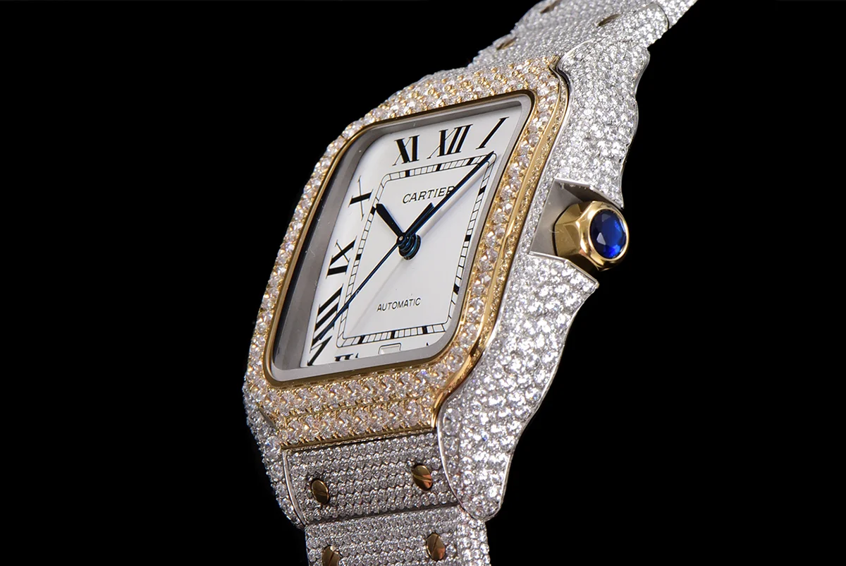 Santos de Cartier 40mm Diamond Paved Dial with Roman Markers in Steel/Rose Gold