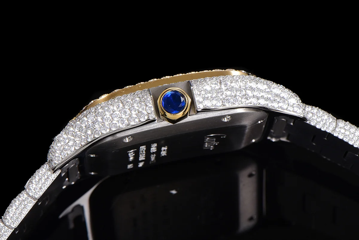 Santos de Cartier 40mm Diamond Paved Dial with Roman Markers in Steel/Rose Gold
