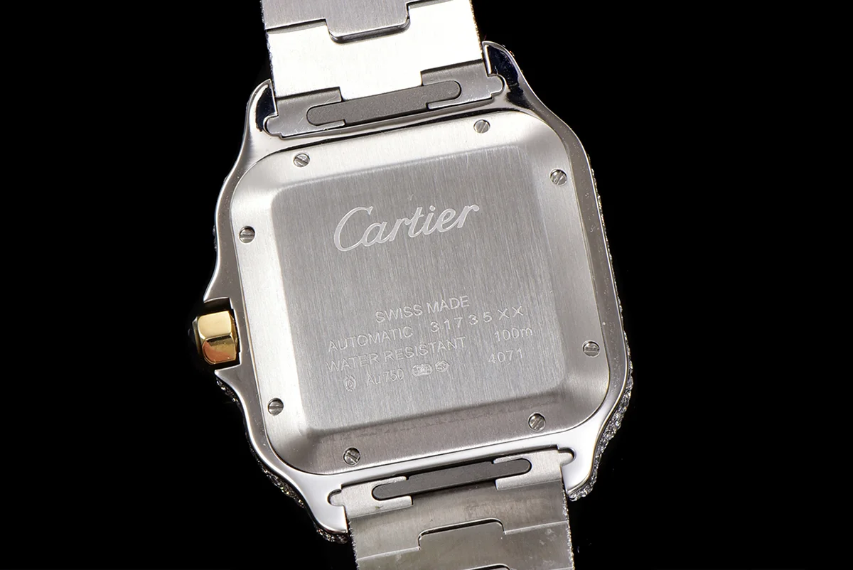 Santos de Cartier 40mm Diamond Paved Dial with Roman Markers in Steel/Rose Gold