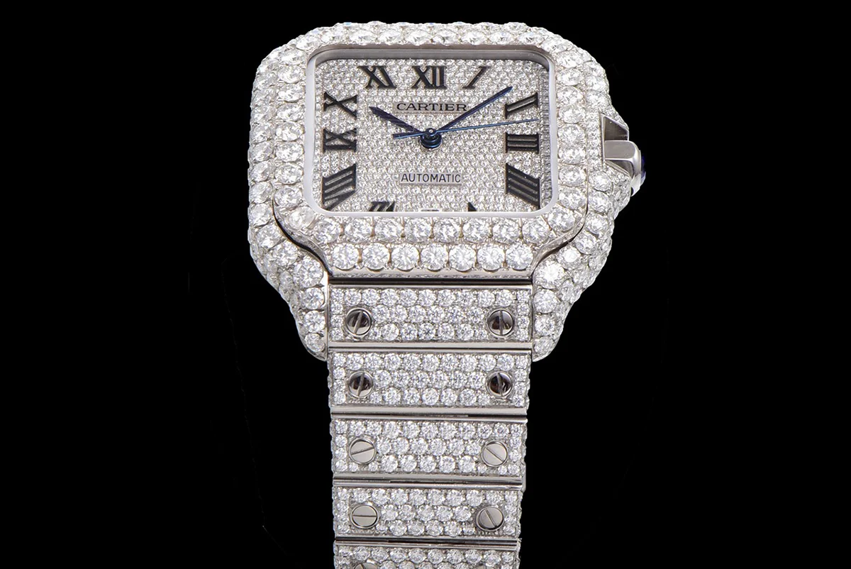 Santos de Cartier 40mm Diamond Paved Dial with Roman Markers in Steel