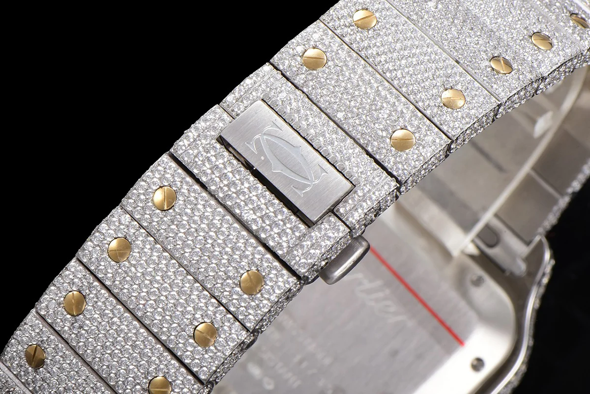 Santos de Cartier 40mm Diamond Paved Dial with Roman Markers in Steel/Rose Gold