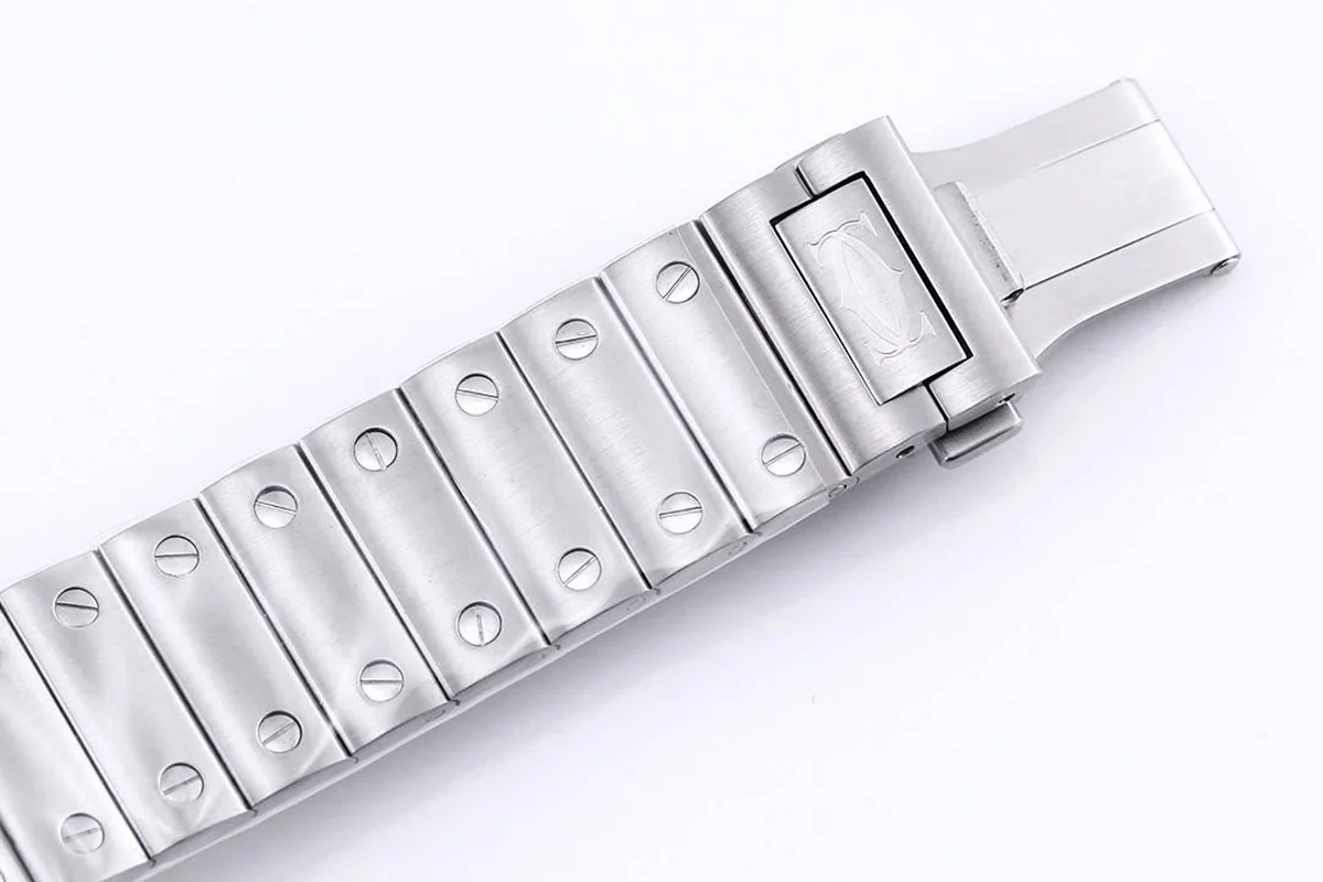 Santos De Cartier Watch Skeleton Dial White Marker with Diamond Bezel in Steel