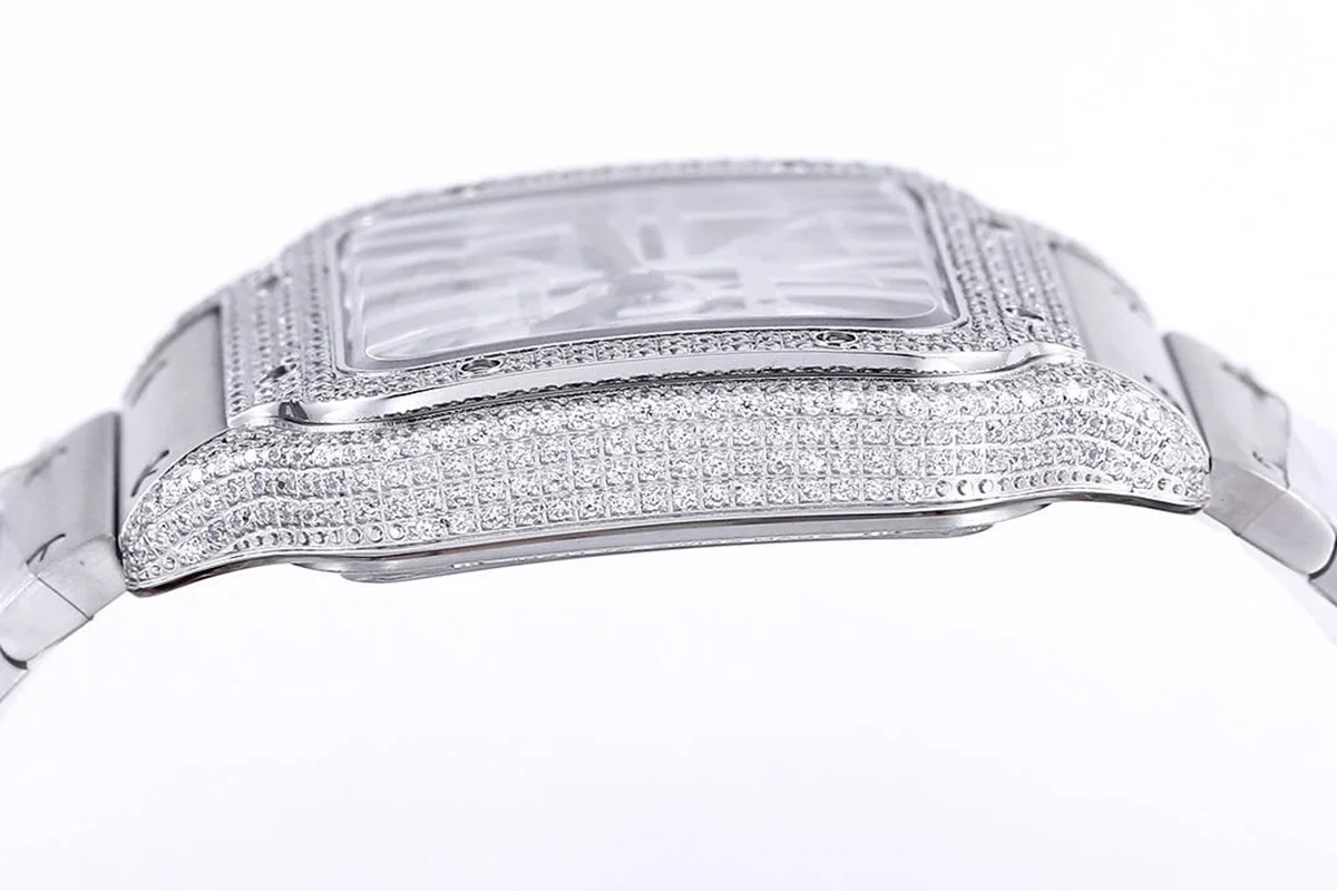 Santos De Cartier Watch Skeleton Dial with Diamond Bezel in Steel