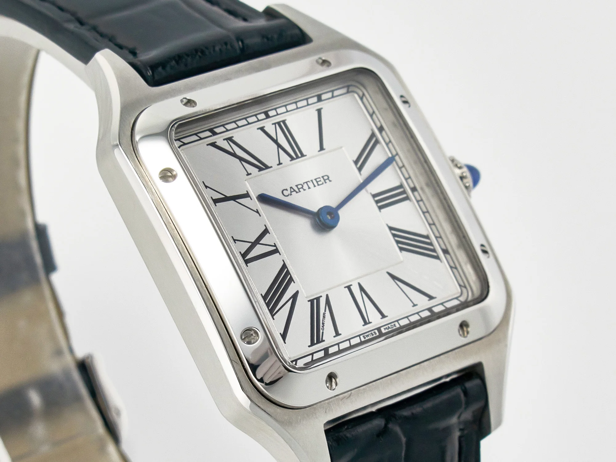 Santos Dumont 31.4mm IWSF Best Edition Silver Dial on Black Leather Strap Quartz