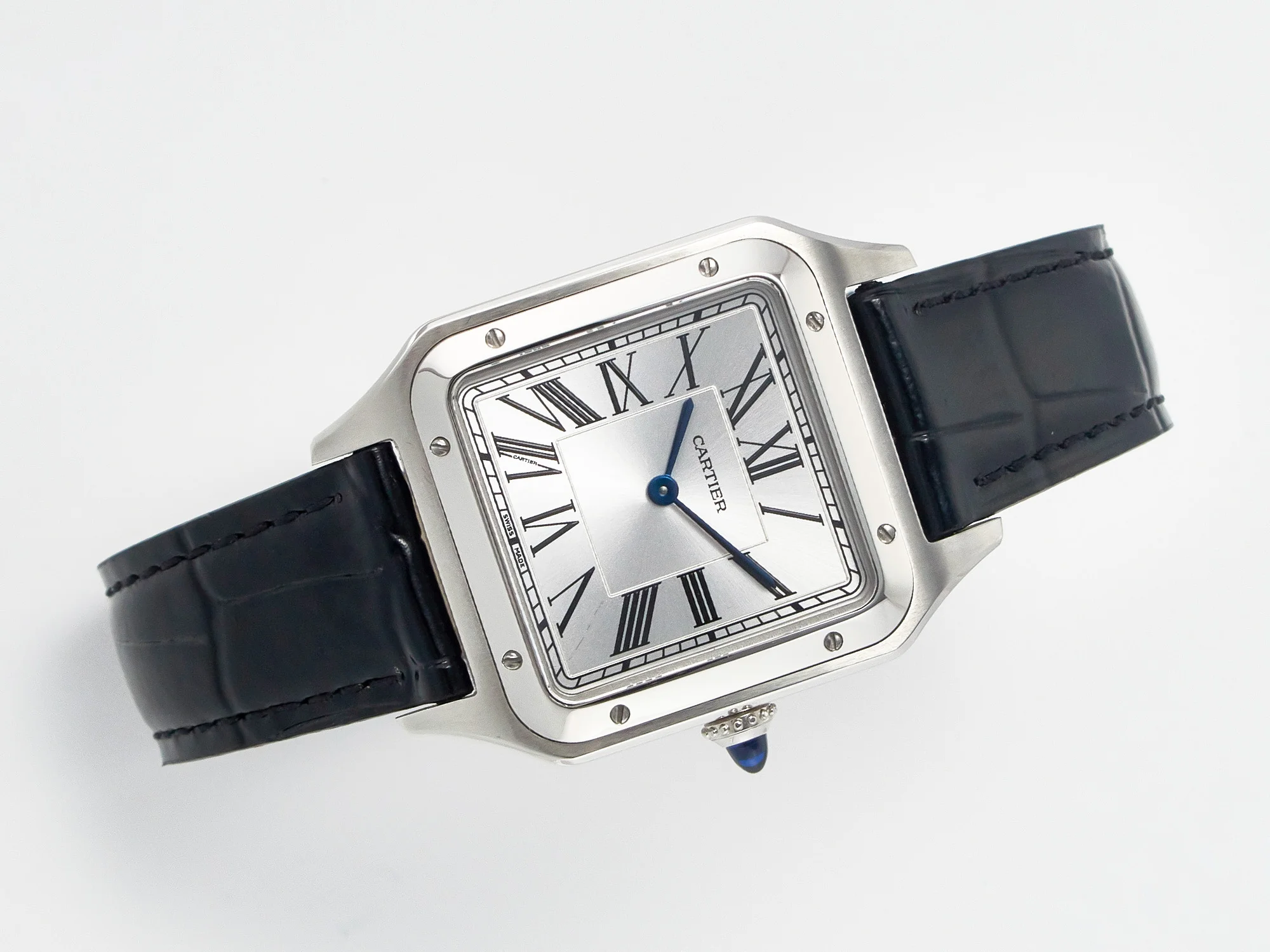 Santos Dumont 31.4mm IWSF Best Edition Silver Dial on Black Leather Strap Quartz
