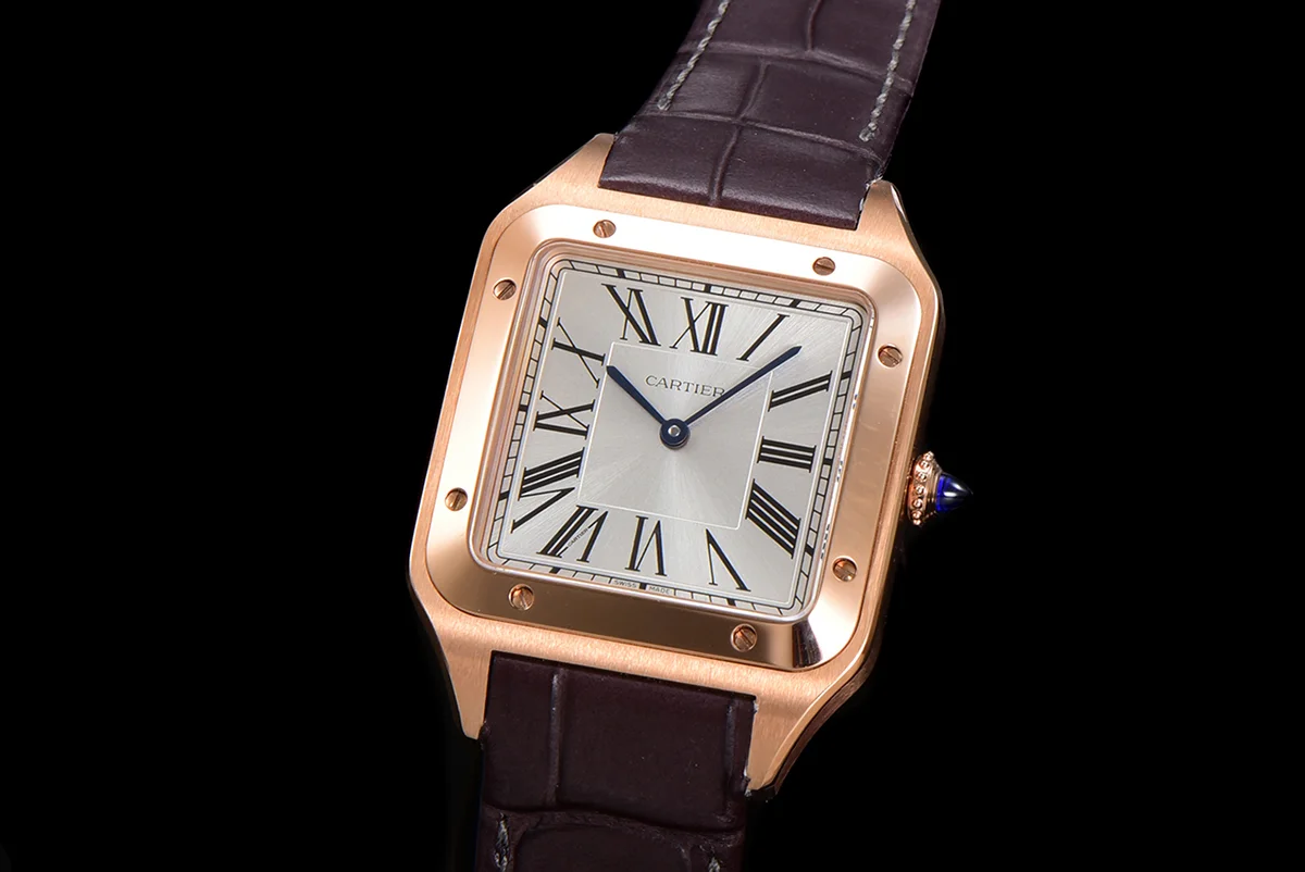 Santos-Dumont (Extra-Large) Silver Dial in Rose Gold on Purple Leather Strap Ref. WGSA0032