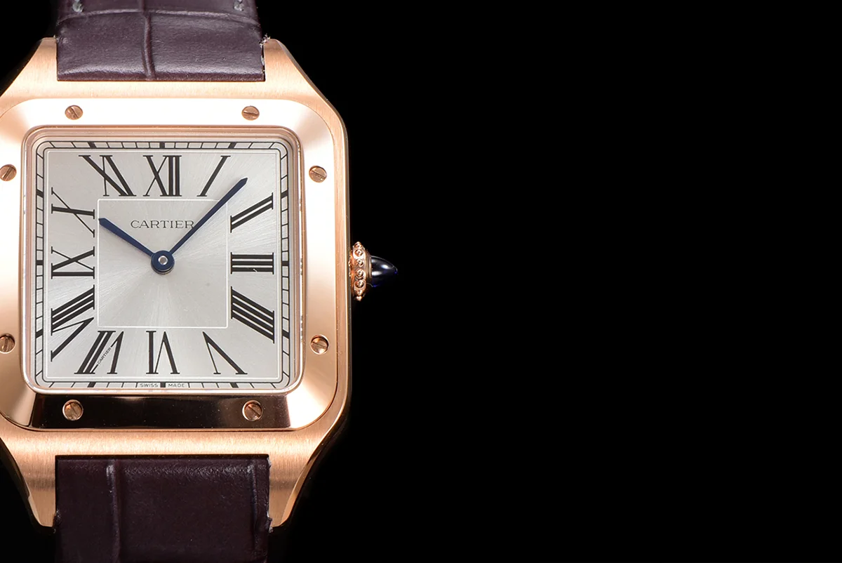 Santos-Dumont (Extra-Large) Silver Dial in Rose Gold on Purple Leather Strap Ref. WGSA0032
