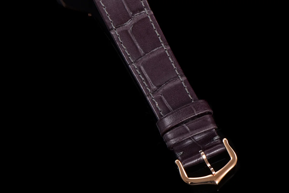 Santos-Dumont (Large) Silver Dial in Rose Gold on Purple Leather Strap Ref. WGSA0021