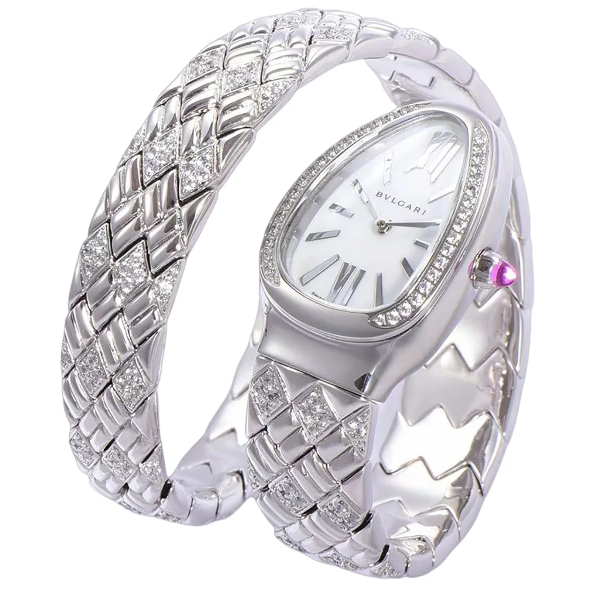 Serpenti Seduttori Watch White Dial in Steel with Diamonds