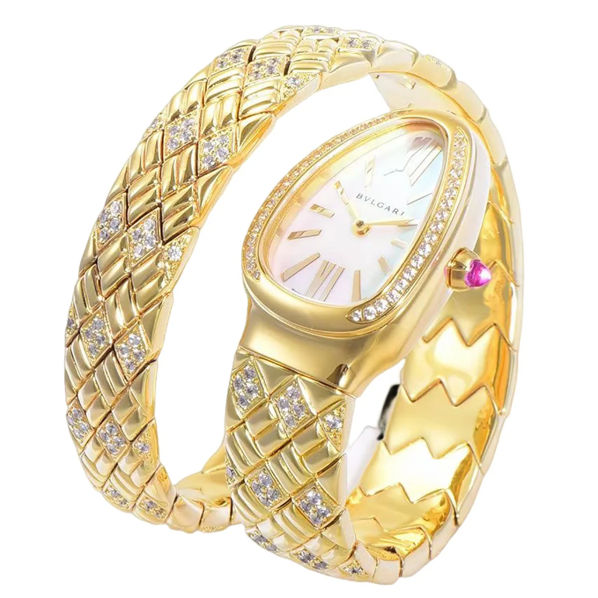 Serpenti Seduttori Watch White MOP Dial in Yellow Gold with Diamonds