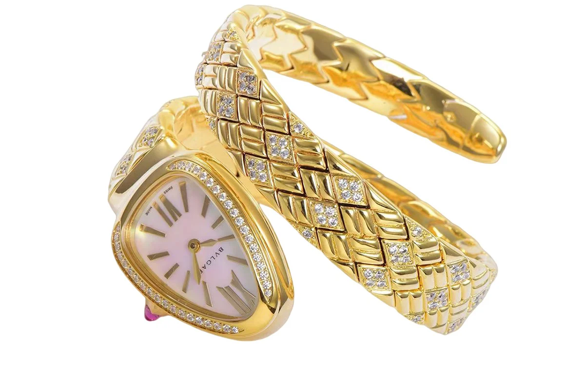 Serpenti Seduttori Watch White MOP Dial in Yellow Gold with Diamonds